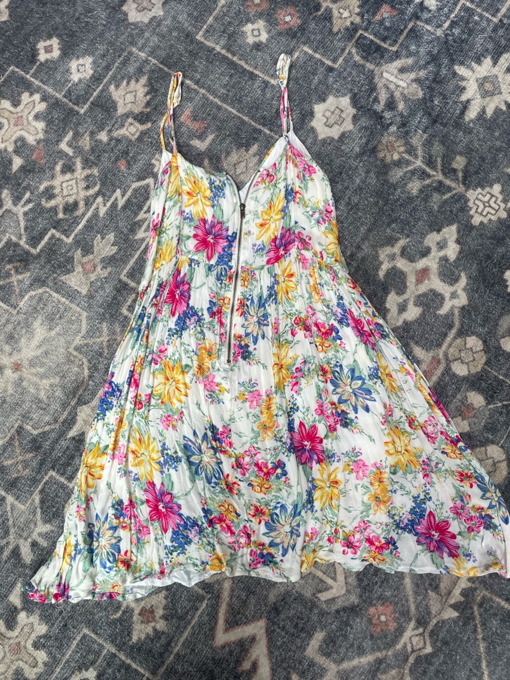 Lucca Couture White Summer Dress with Pink, Yellow & Blue Floral Trim